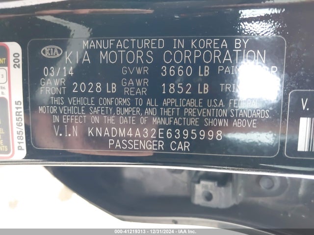 KIA RIO LX 2014 KNADM4A32E6395998 Image 9