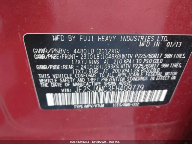 JF2SJAMC3EH409779 Subaru Forester 2.5i Touring