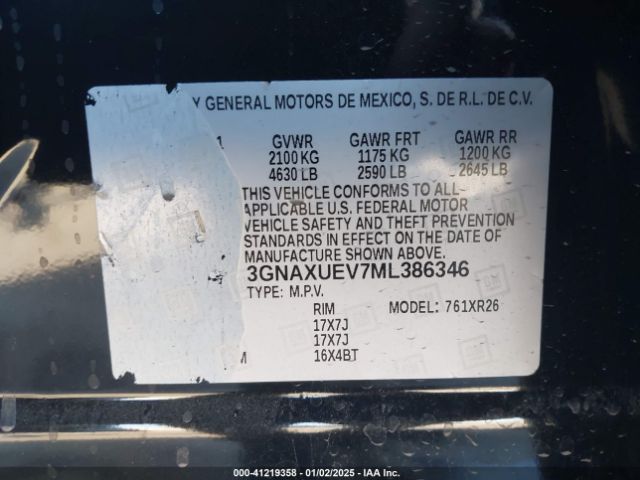 3GNAXUEV7ML386346 Chevrolet Equinox Awd Lt