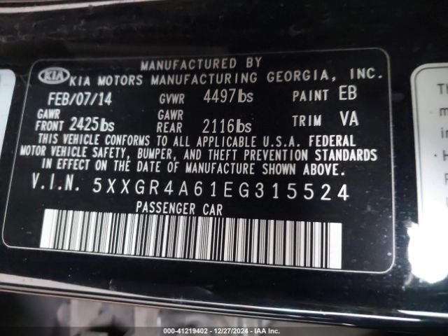 5XXGR4A61EG315524 KIA Optima Sxl Turbo