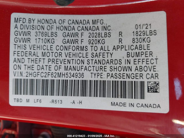 Honda Civic Lx 2021 2HGFC2F62MH534936 Image 9