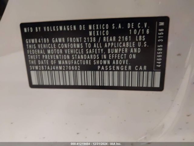 3VW2B7AJ4HM270602 Volkswagen Jetta 1.4t S