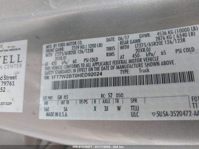 1FT7W2BT0HED92024 Ford F-250 Lariat