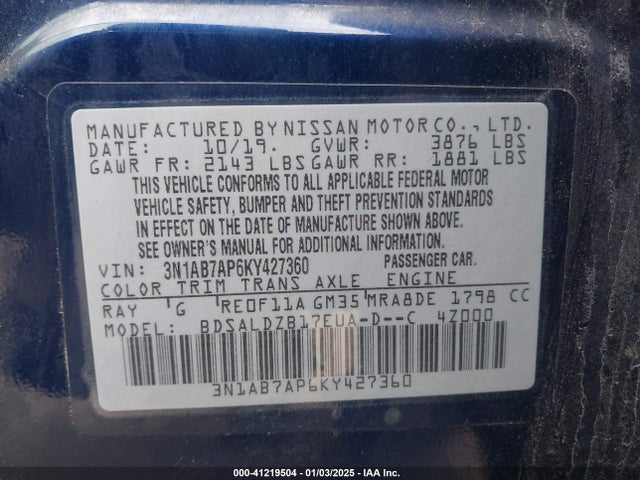 Nissan SENTRA SV 2019 3N1AB7AP6KY427360 Image 9