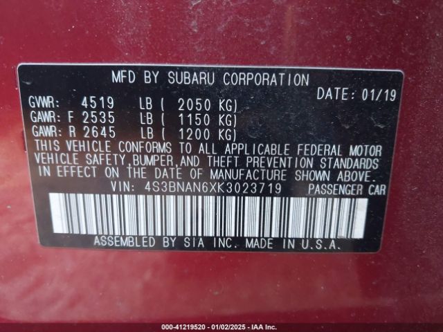 4S3BNAN6XK3023719 Subaru Legacy 2.5i Limited