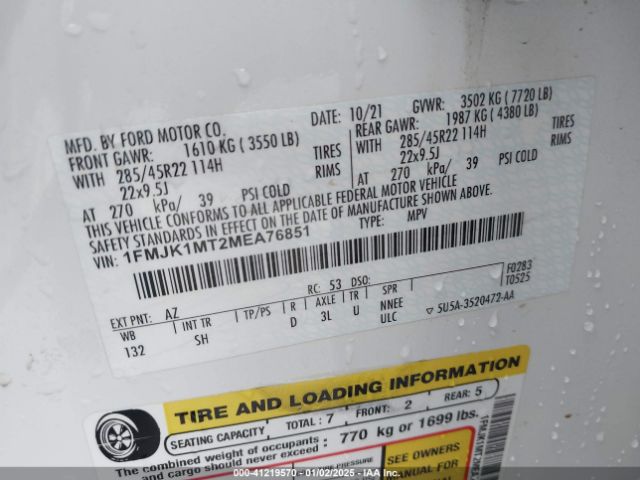 1FMJK1MT2MEA76851 Ford Expedition Platinum Max