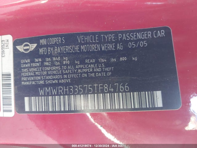 2005 MINI COOPER S WMWRH33575TF84766 Photo 8