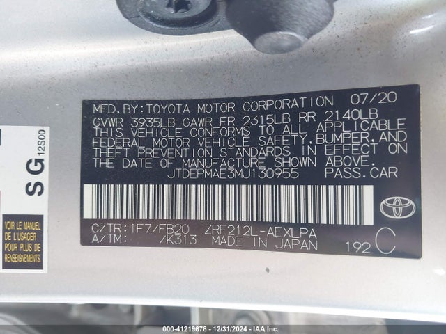 Toyota COROLLA LE 2021 JTDEPMAE3MJ130955 Image 9