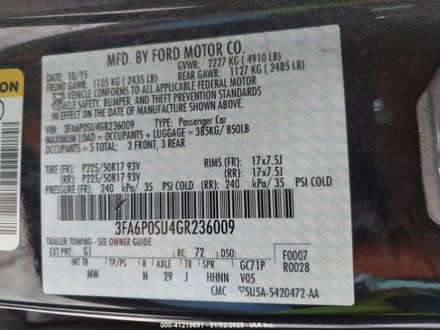 3FA6P0SU4GR236009 Ford Fusion Energi Titanium