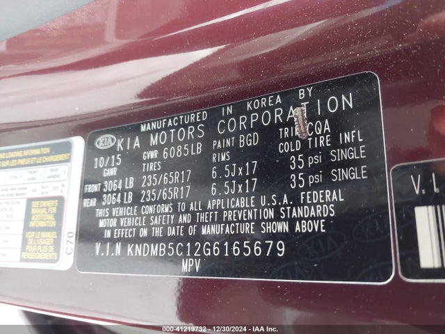 KIA SEDONA LX 2016 KNDMB5C12G6165679 Image 9