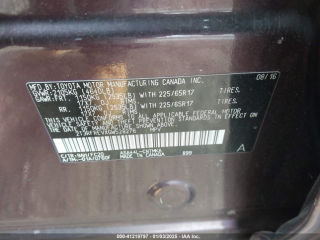2T3RFREVXGW528276 Toyota Rav4 Xle