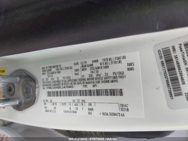 1FMCU0H60LUA76403 Ford ESCAPE SEL