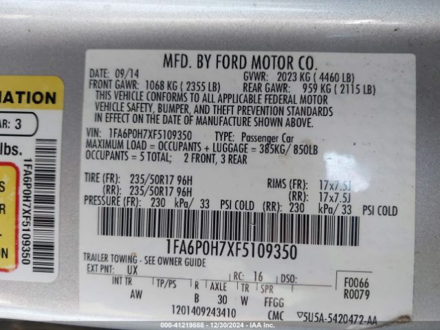 1FA6P0H7XF5109350 Ford FUSION SE