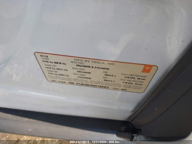 2019 TESLA MODEL X 5YJXCBE45KF188953 Photo 8