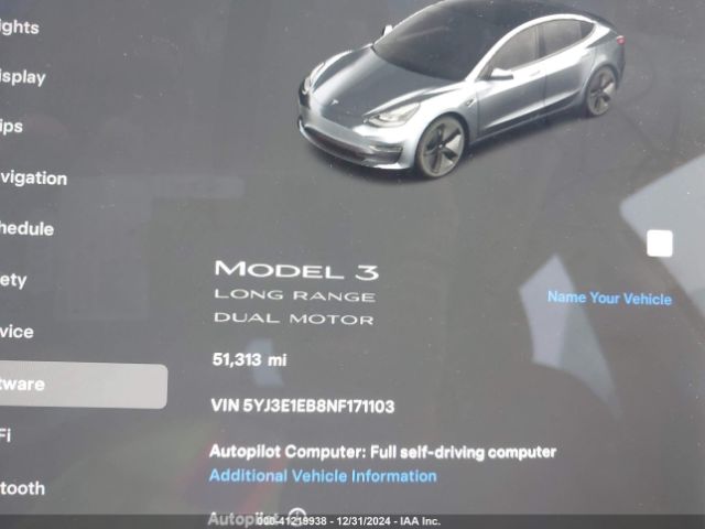 5YJ3E1EB8NF171103 Tesla Model 3 Long Range Dual Motor All-wheel Drive