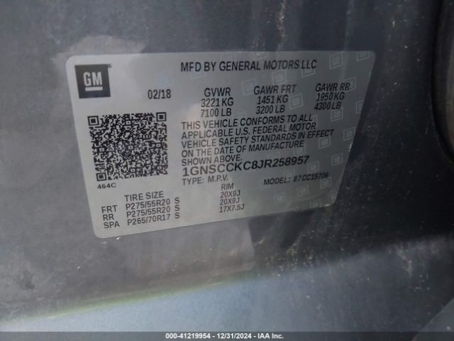 1GNSCCKC8JR258957 Chevrolet Tahoe Premier