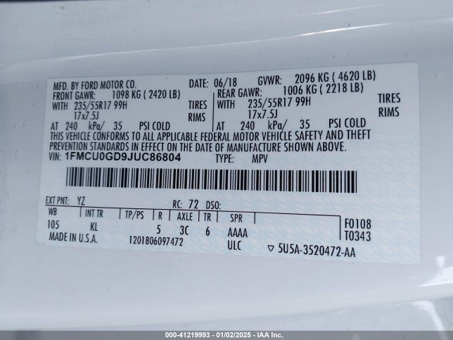 Ford ESCAPE SE 2018 1FMCU0GD9JUC86804 Image 9