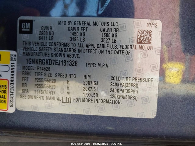 Chevrolet Traverse 1lt 2014 1GNKRGKD7EJ131328 Image 9