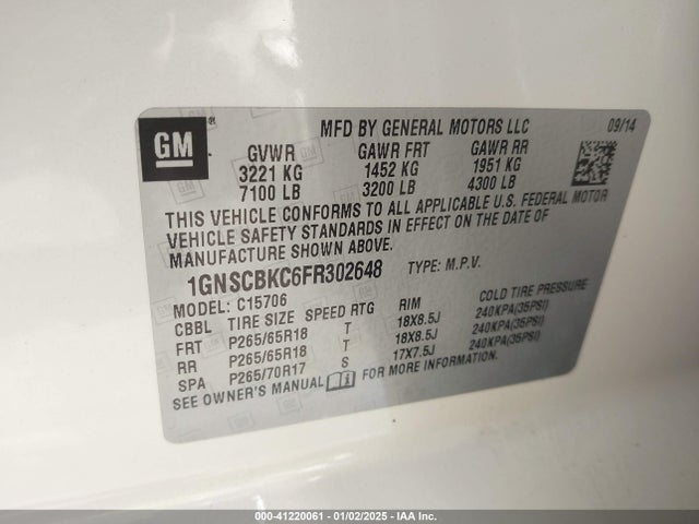 Chevrolet Tahoe Lt 2015 1GNSCBKC6FR302648 Image 9