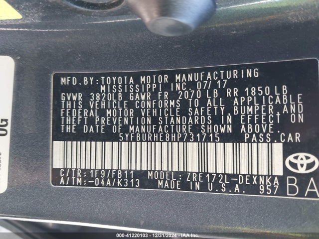 Toyota COROLLA LE 2017 5YFBURHE8HP731715 Image 9
