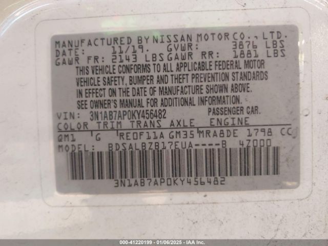 3N1AB7AP0KY456482 Nissan SENTRA S