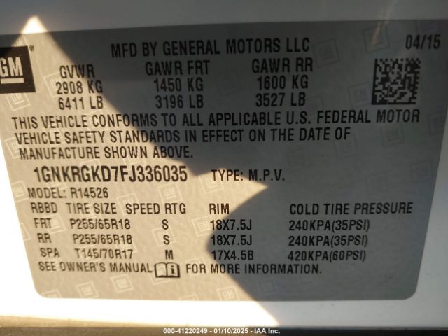 1GNKRGKD7FJ336035 Chevrolet Traverse 1lt