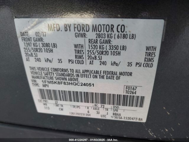 1FM5K8F83HGC24051 Ford Explorer Limited