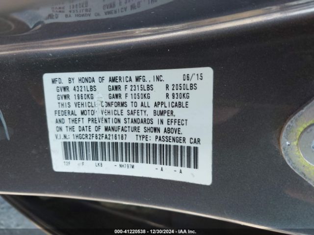 1HGCR2F82FA216187 Honda Accord Ex-l