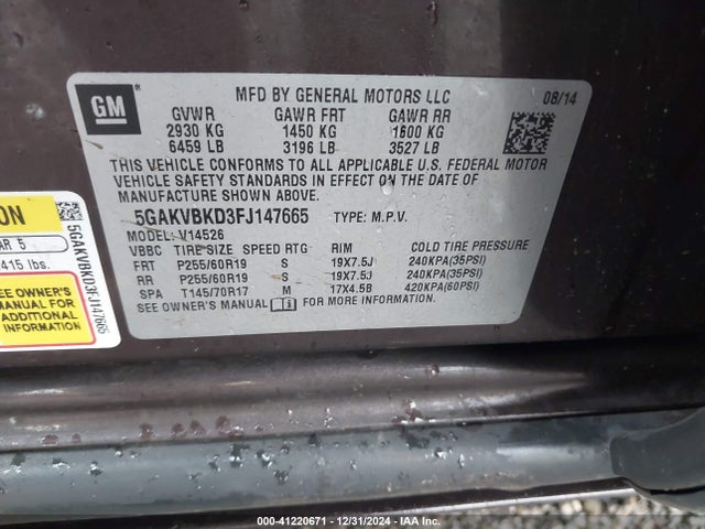 Buick Enclave Leather 2015 5GAKVBKD3FJ147665 Image 9