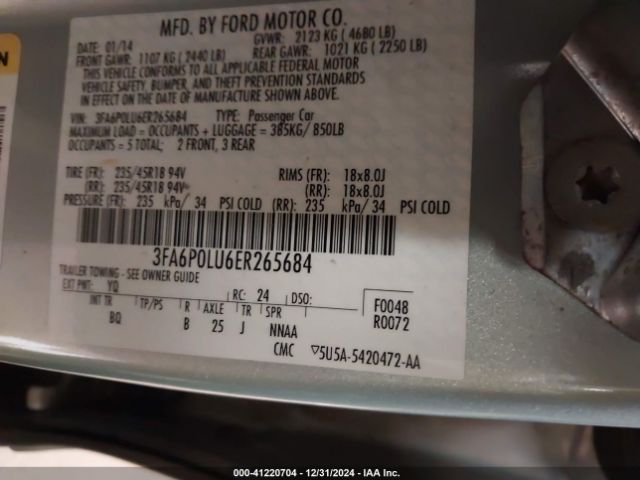 3FA6P0LU6ER265684 Ford Fusion Hybrid Se