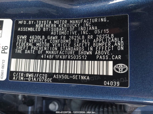 Toyota CAMRY LE 2015 4T4BF1FK8FR503512 Image 9
