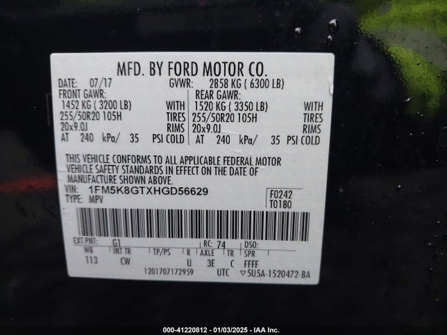 Ford EXPLORER SPORT 2017 1FM5K8GTXHGD56629 Image 9