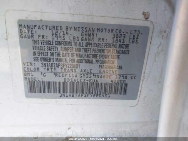 3N1AB7AP3FY220401 Nissan Sentra Fe+ S/s/sl/sr/sv