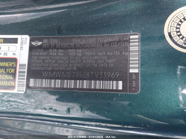 2008 MINI COOPER S WMWMF73578TV33969 Photo 8