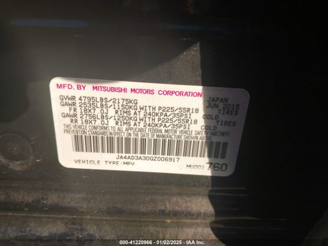 JA4AD3A30GZ006917 Mitsubishi Outlander Se