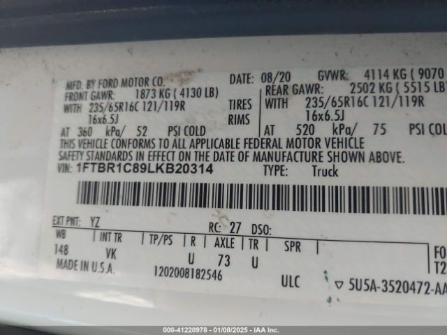 1FTBR1C89LKB20314 Ford Transit-250