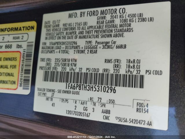 1FA6P8TH3H5310296 Ford Mustang Ecoboost