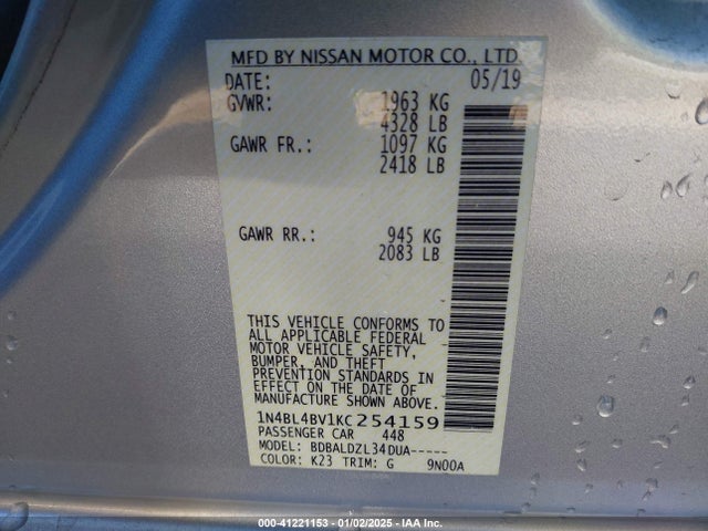 Nissan Altima 2.5 S 2019 1N4BL4BV1KC254159 Image 9
