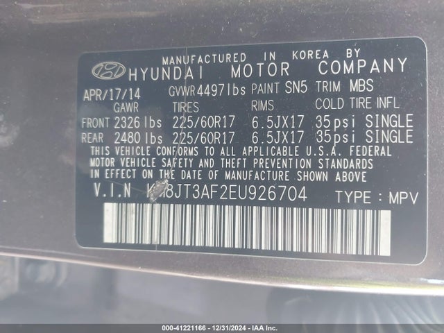 Hyundai TUCSON GLS 2014 KM8JT3AF2EU926704 Image 9