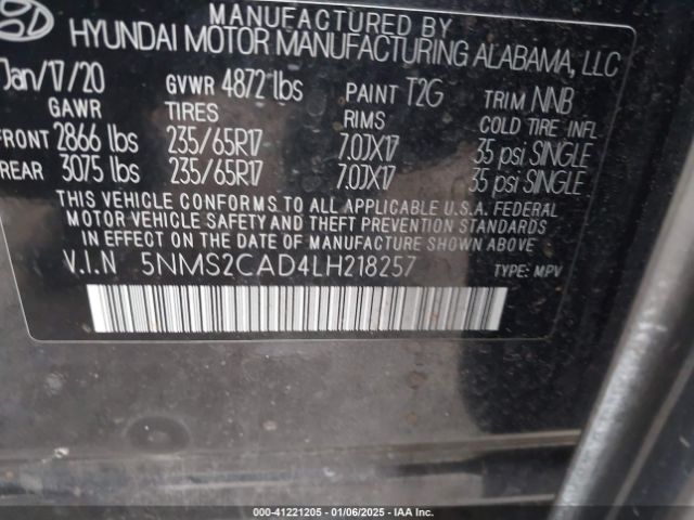 5NMS2CAD4LH218257 Hyundai Santa Fe Se