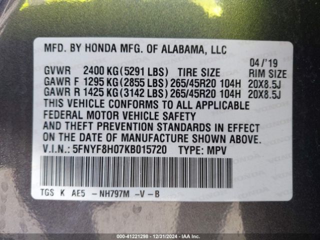 5FNYF8H07KB015720 Honda Passport Elite