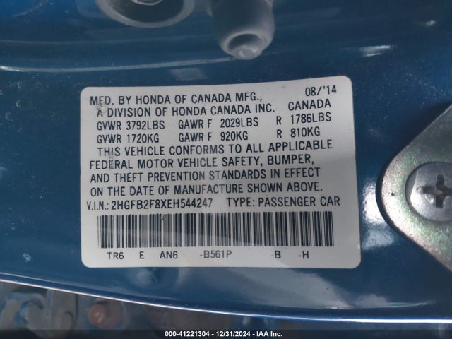 Honda CIVIC EX 2014 2HGFB2F8XEH544247 Image 9