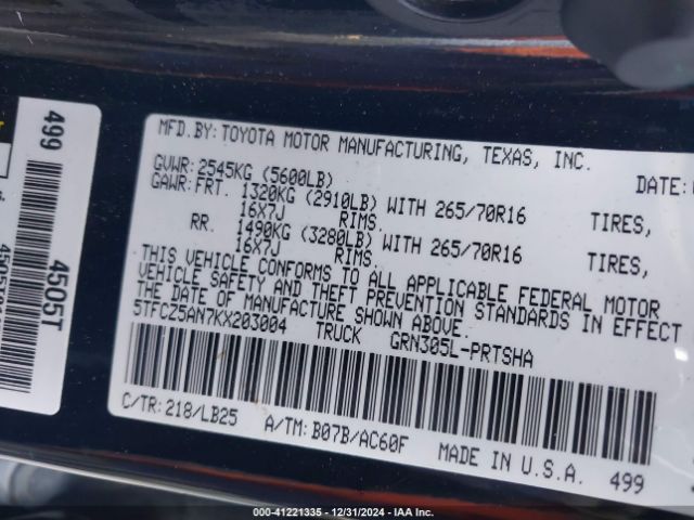 5TFCZ5AN7KX203004 Toyota Tacoma Trd Pro