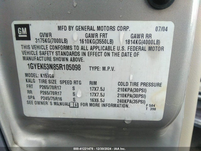 2005 CADILLAC ESCALADE 1GYEK63N85R105098 Photo 8