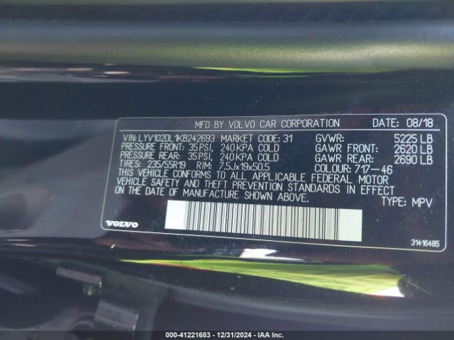 LYV102DL1KB242693 Volvo Xc60 T5 Inscription