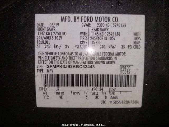 2FMPK3J92KBC32443 Ford EDGE SEL