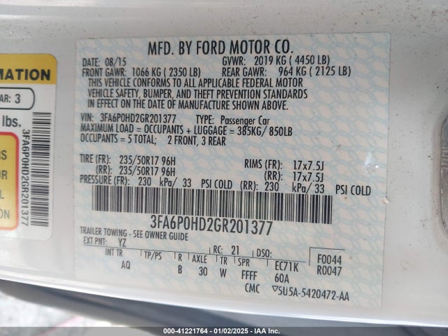 Ford FUSION SE 2016 3FA6P0HD2GR201377 Image 9