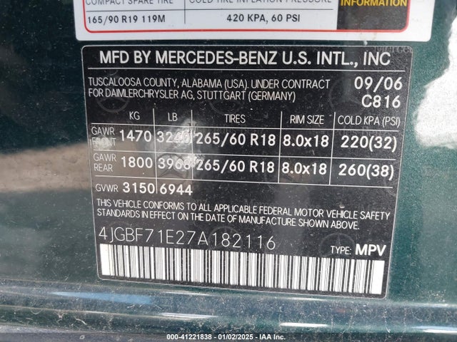 Aukcja sprzedaży 2007 Mercedes-benz Gl 450 4matic, vin: 4JGBF71E27A182116, numer aukcji: 41221838
