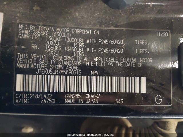 JTEKU5JR7M5890315 Toyota 4runner Limited