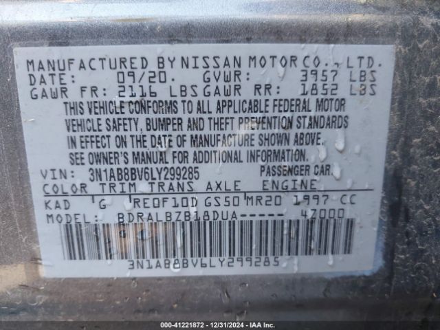 3N1AB8BV6LY299285 Nissan Sentra S Xtronic Cvt